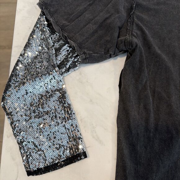 Free People Nellie Sequin Twofer Gray XS Boho Chic Grunge Edgy Urban Artsy Flowy - Picture 4 of 9